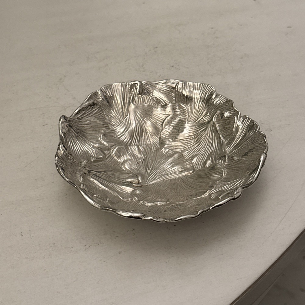 MICHAEL ARAM Silver tone Textured FLOWER NUT DISH Bowl 6"